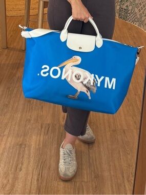 Longchamp Blue Pelican Mykonos Tote bag travel exclusive limited edition pliage